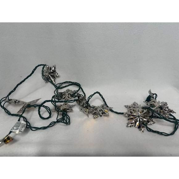Christmas String Lights 2 Sets 10 Lights Per Strand Silver Snow Flakes Vintage G - Picture 4 of 6